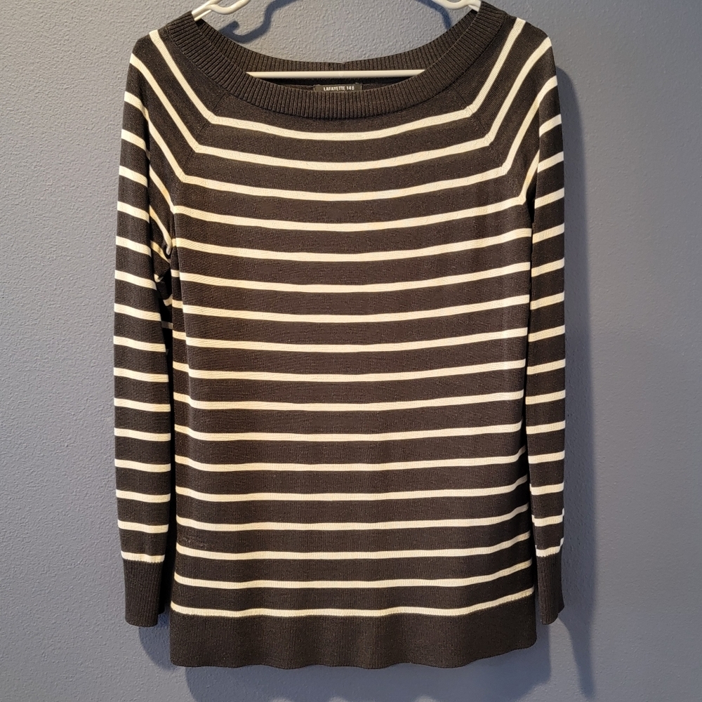 Lafayette 148 New York Striped Scoop Neck Long Sleeve Sweater Women's XS